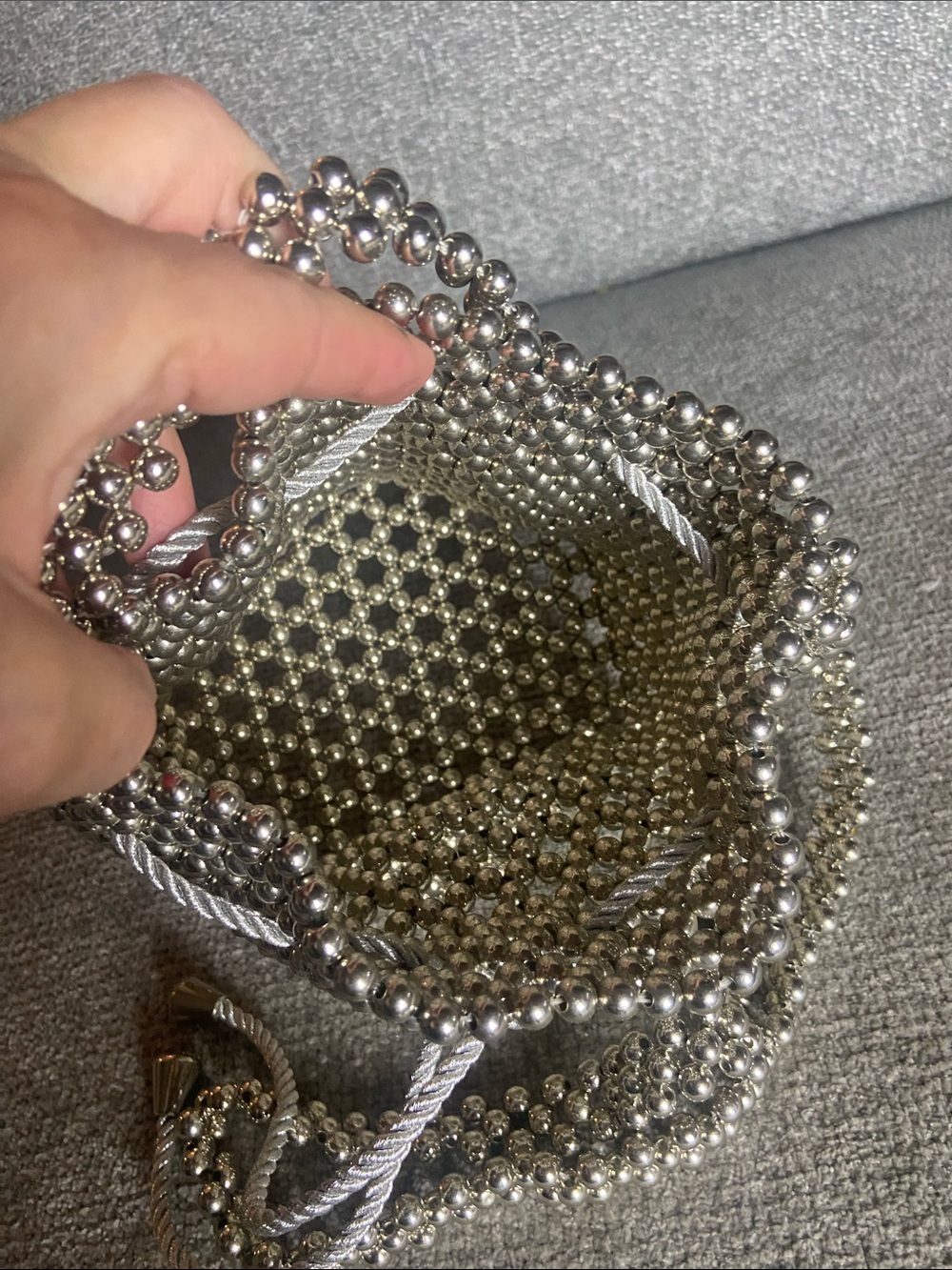 Silver Beaded Mini Drawstring Bag - Picture 9 of 12